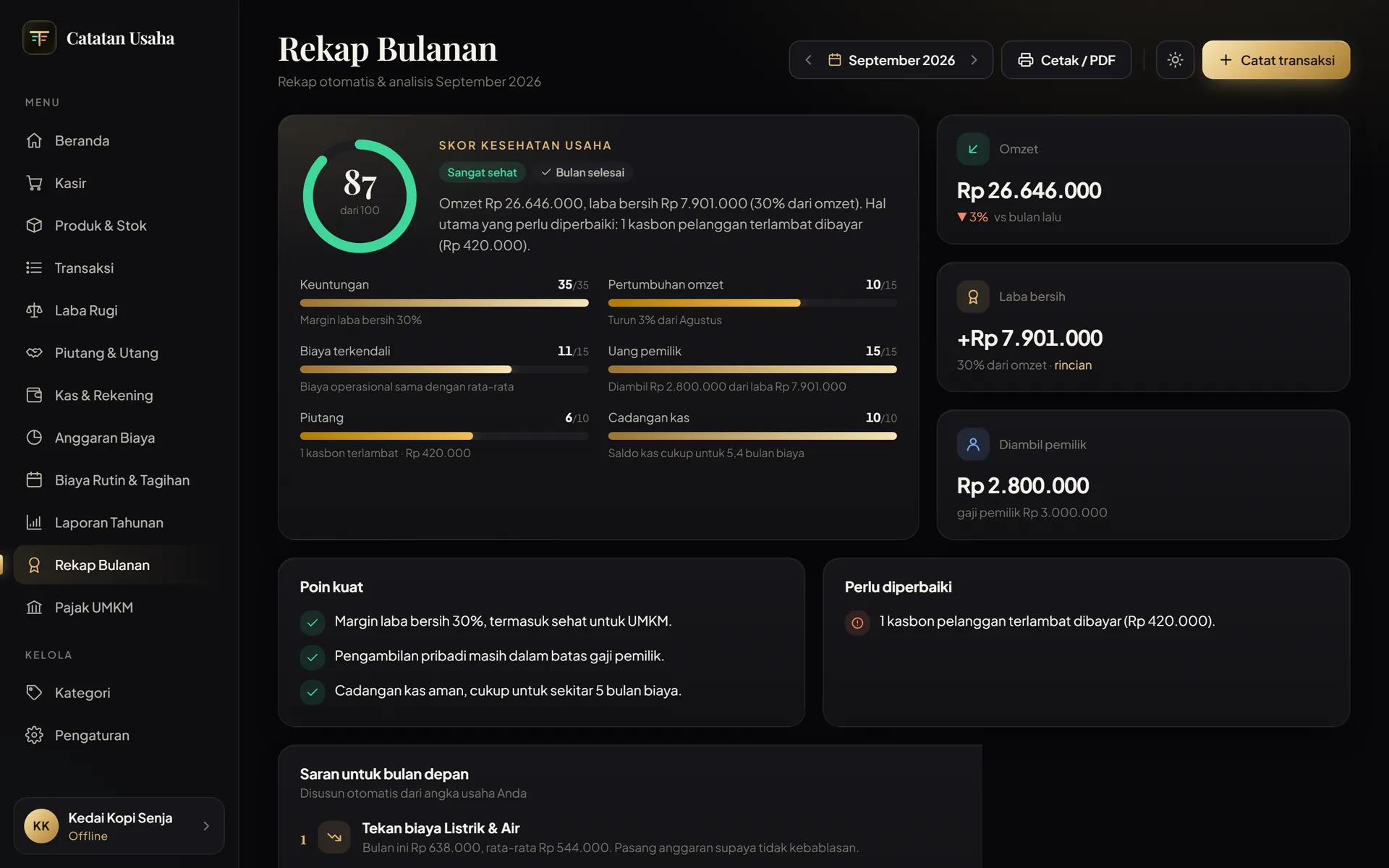 Rekap bulanan di laptop